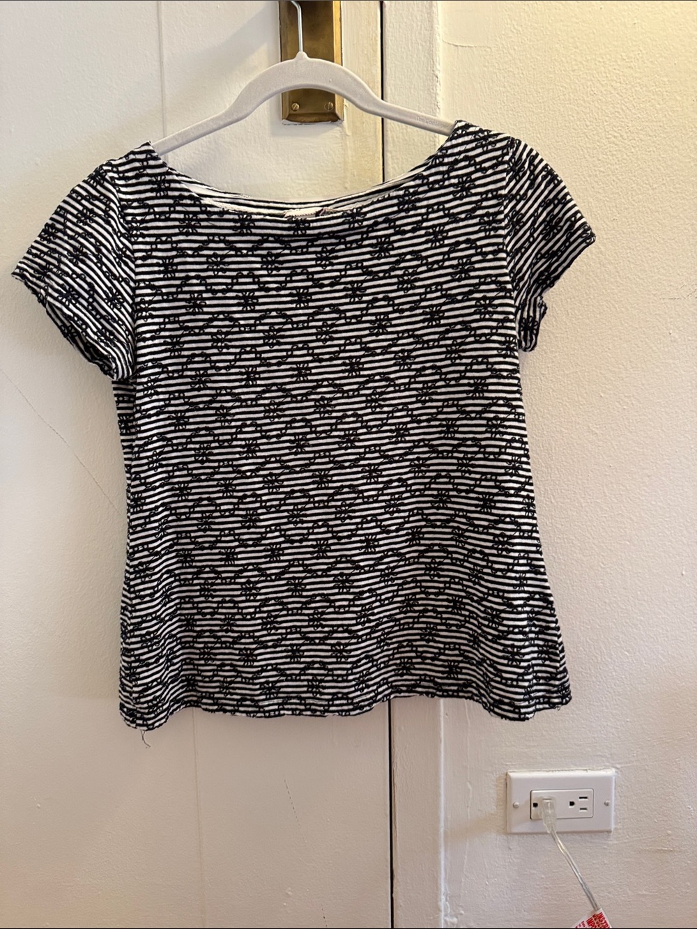 Anthropologie Black and White Striped Short Sleeve Tee